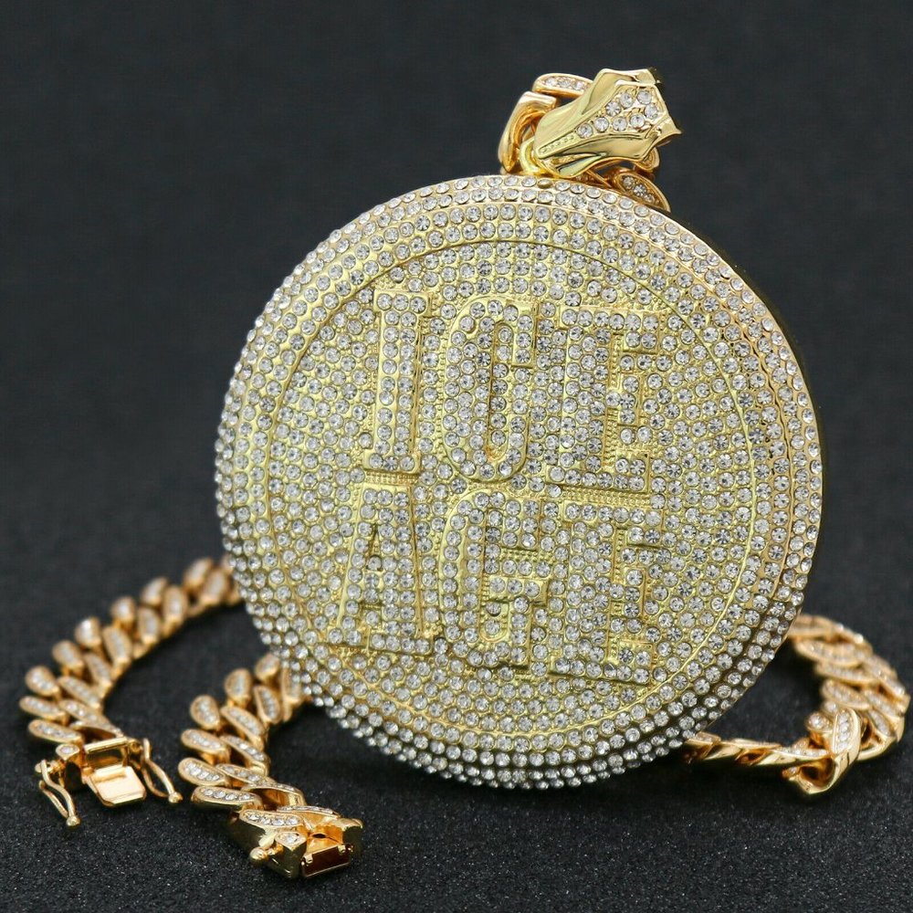 14k Gold Round Pendant + Chain 20" Cuban Chain